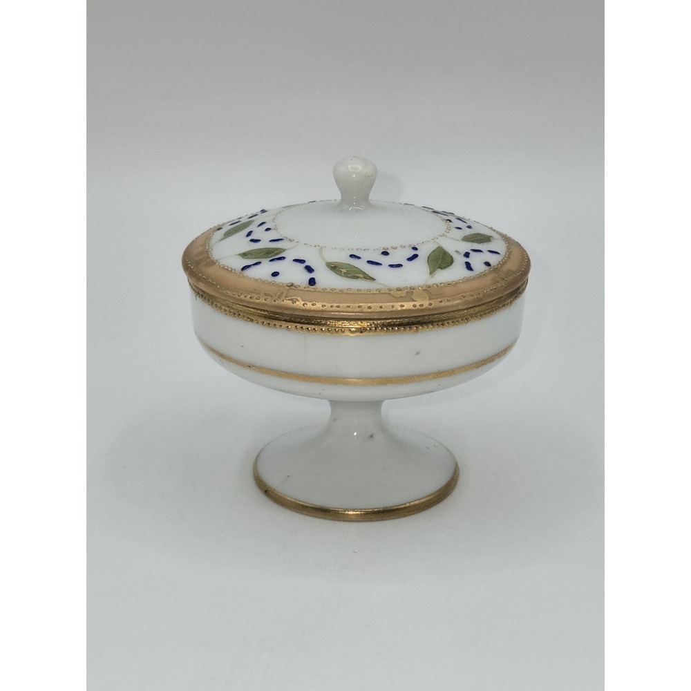 Antique Nippon Hand Painted Porcelain Covered Pedestal Dish Gold Gilt Floral‎